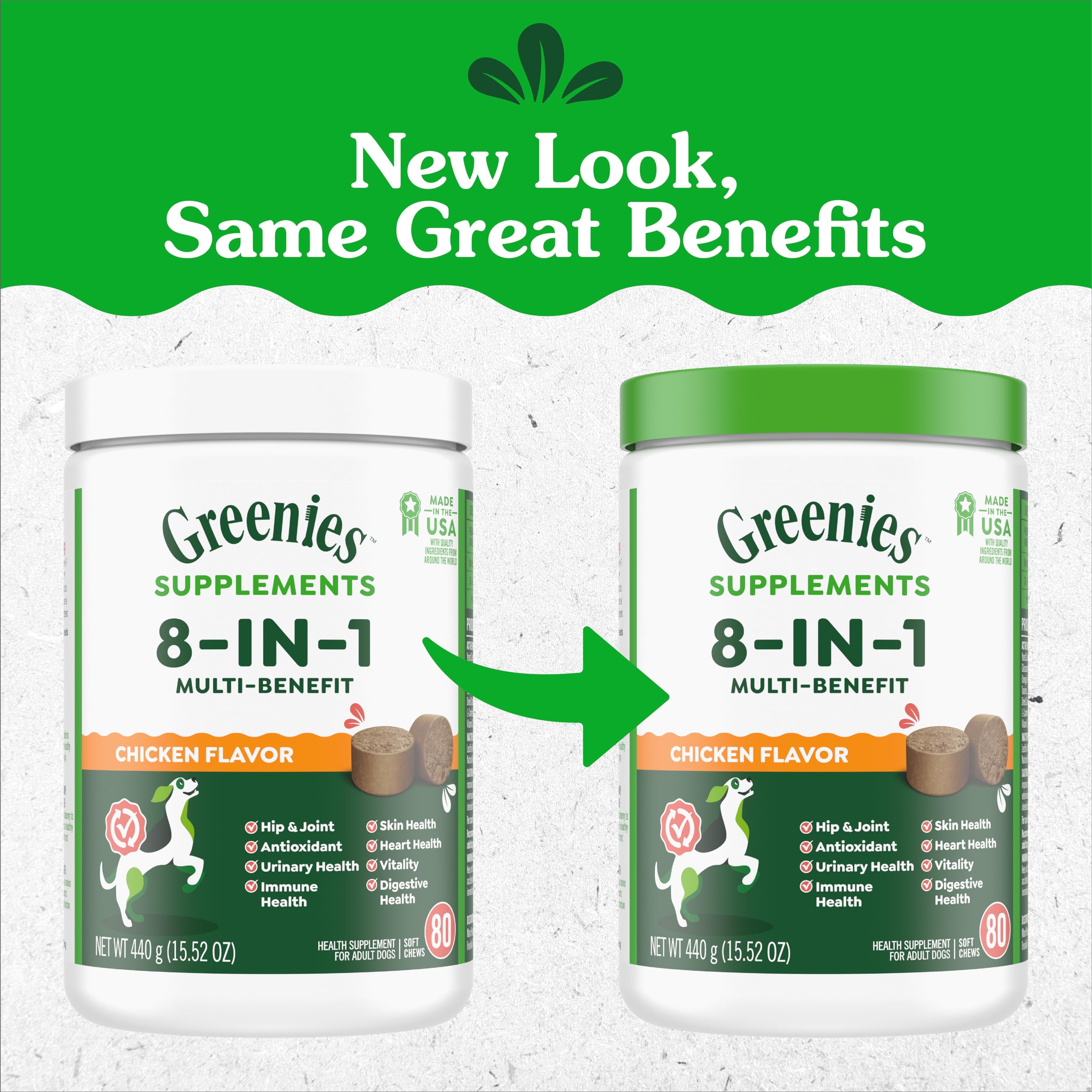 Greenies Dog Supplements 8-in-1 Multi-Benefit Dog Vitamins and Supplements Chicken Flavor, 15.5 oz. Container, 80 Count - Image 3