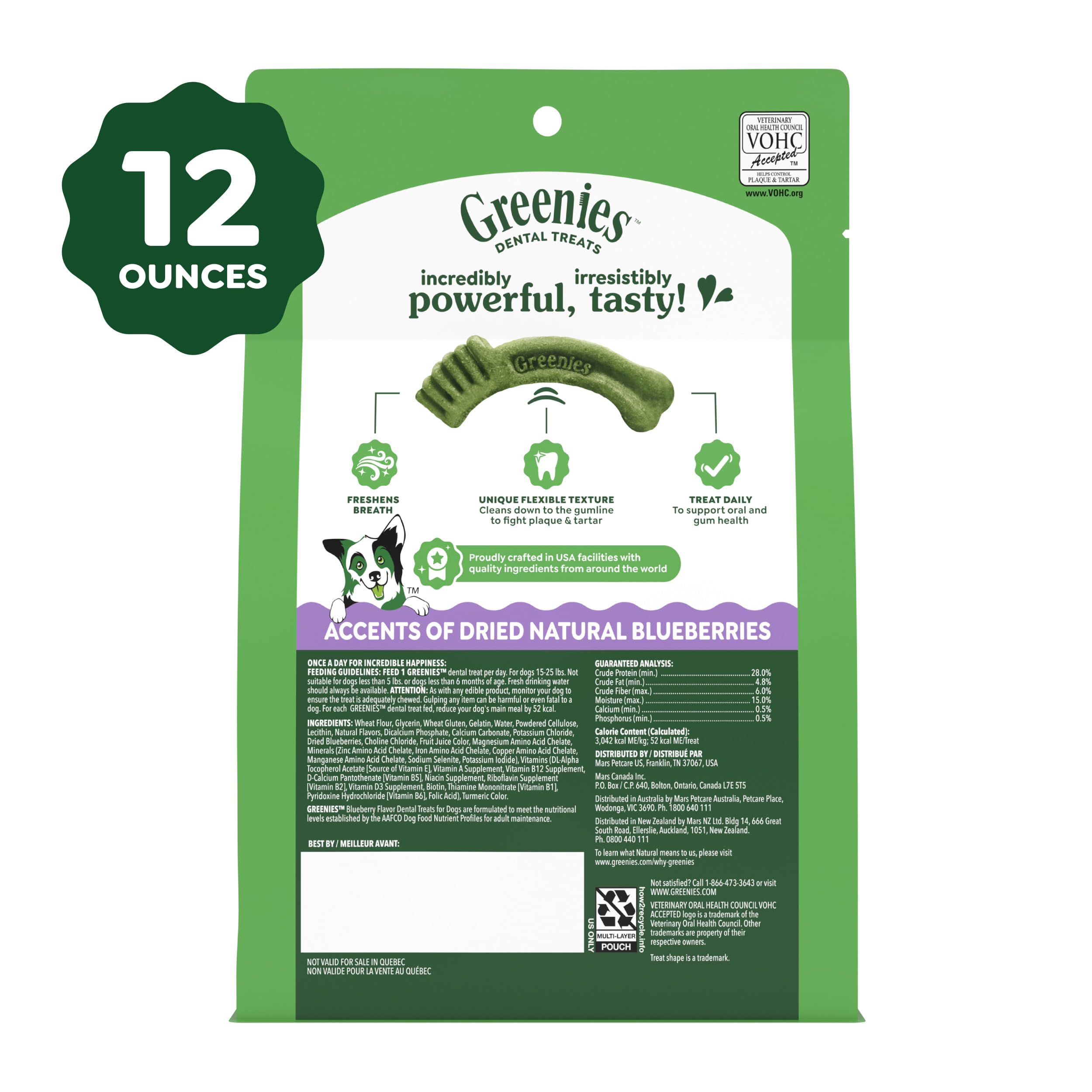 Greenies Veterinarian-Recommended Adult Natural Dental Dog Treats Petite Size, Blueberry Flavor, 12 oz. Pack, 20 Count - Image 10